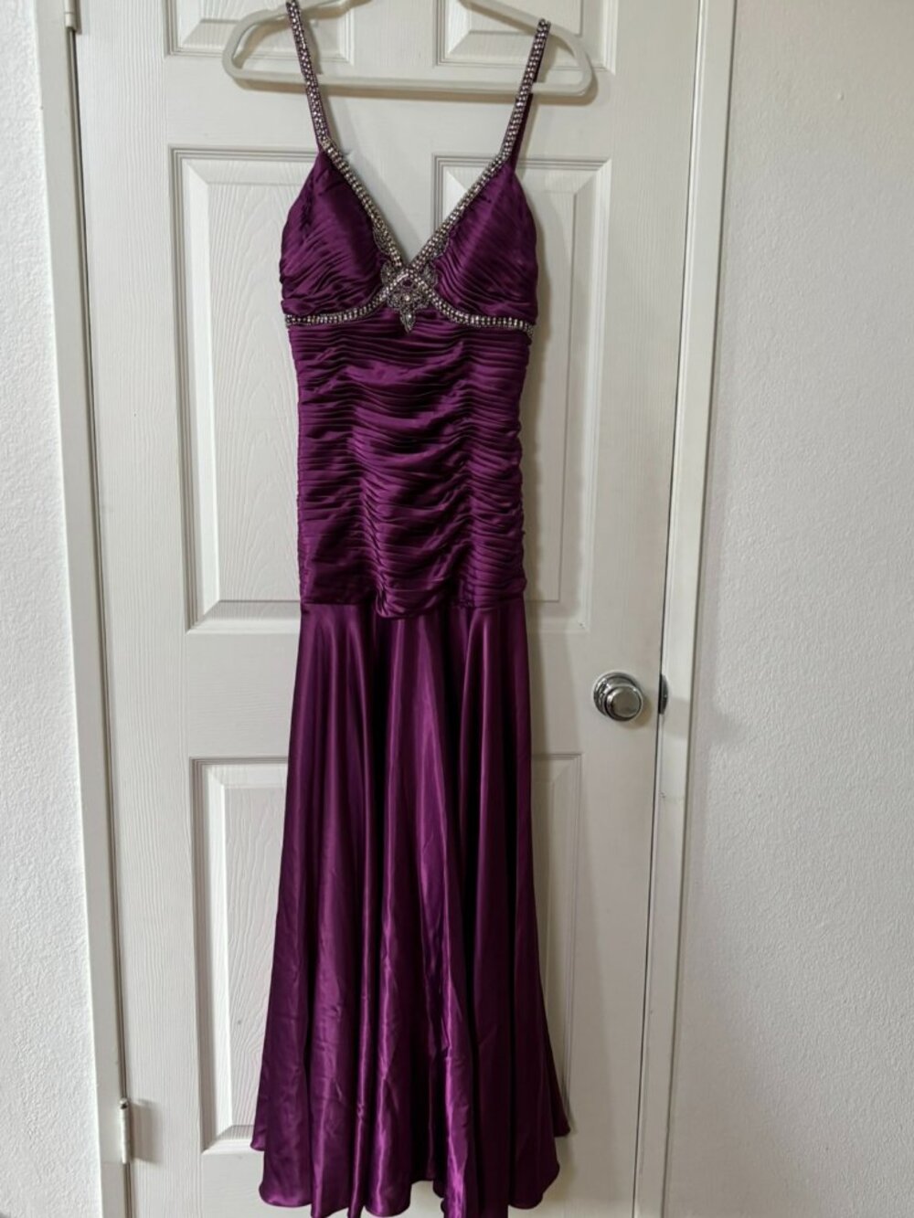 NWT Chicas Royal Purple Gown with Rhinestone and Bead Embellishments Size Small
